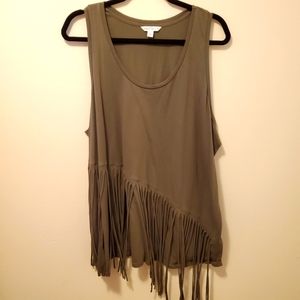 Army green fringe tank top